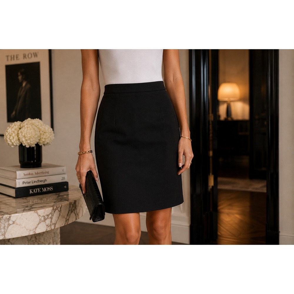 Escada Virgin Wool Black Pencil Skirt Size 36 US 6 Vintage Made in Germany